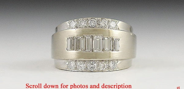 Striking 14K White Gold & Diamond Wide Band Ring Size 7.5