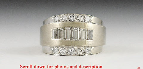 Striking 14K White Gold & Diamond Wide Band Ring Size 7.5