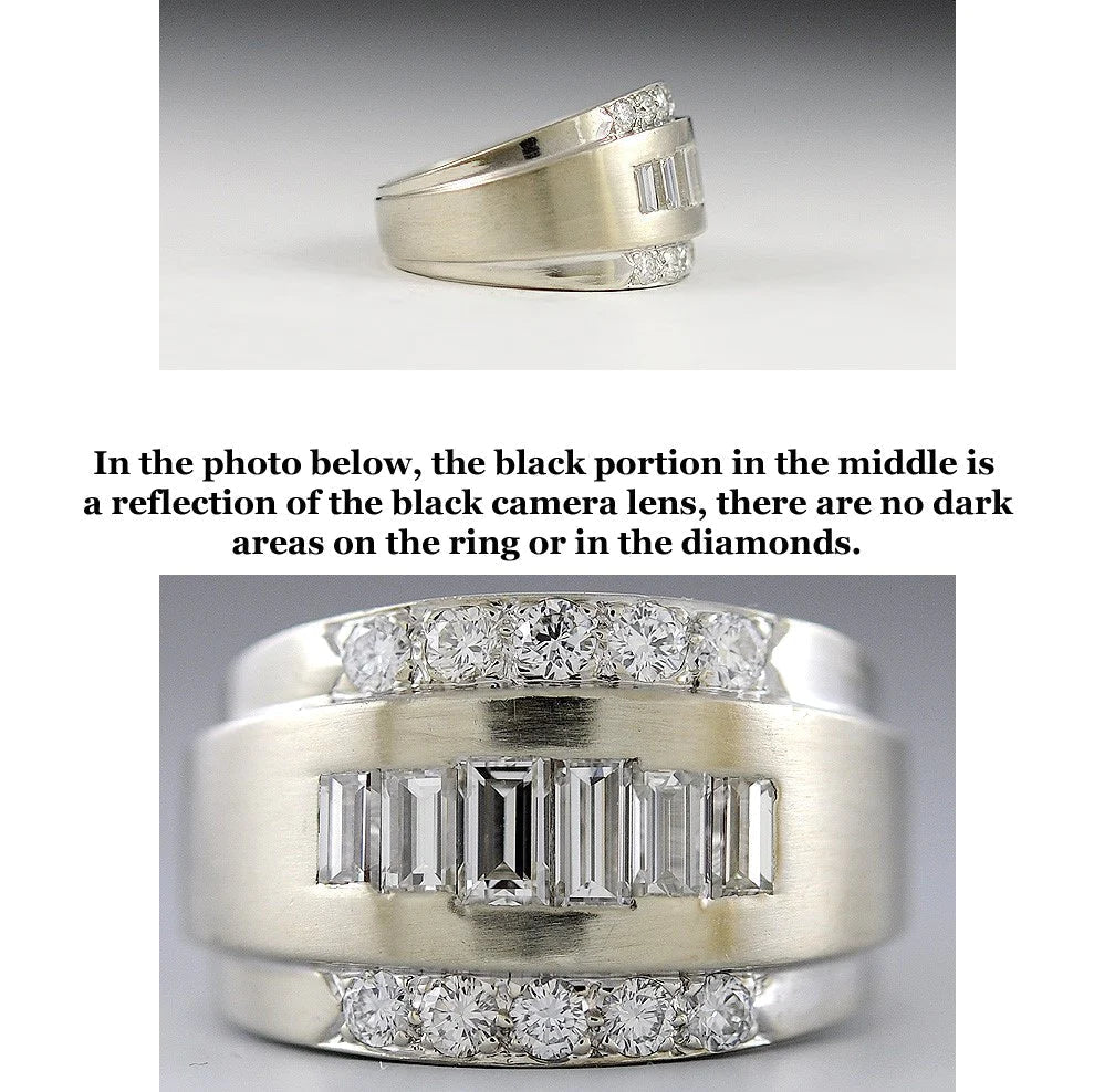 Striking 14K White Gold & Diamond Wide Band Ring Size 7.5