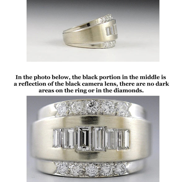 Striking 14K White Gold & Diamond Wide Band Ring Size 7.5