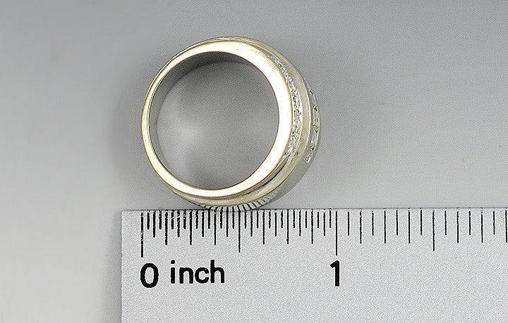 Striking 14K White Gold & Diamond Wide Band Ring Size 7.5
