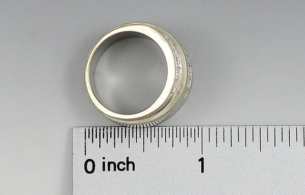 Striking 14K White Gold & Diamond Wide Band Ring Size 7.5