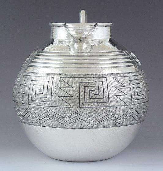 Neat South American Peruvian or Colombian Silver Pitcher / Jug w/ Incan Designs