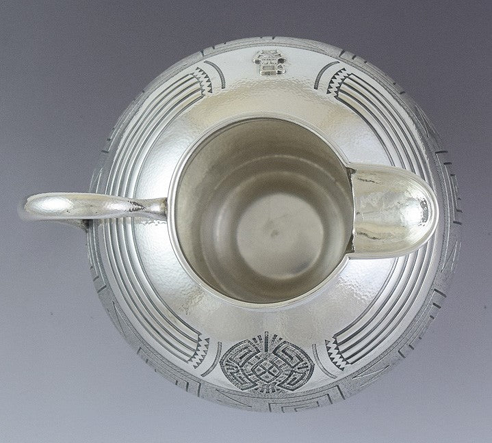 Neat South American Peruvian or Colombian Silver Pitcher / Jug w/ Incan Designs