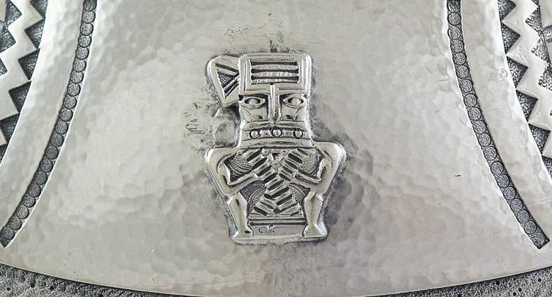 Neat South American Peruvian or Colombian Silver Pitcher / Jug w/ Incan Designs