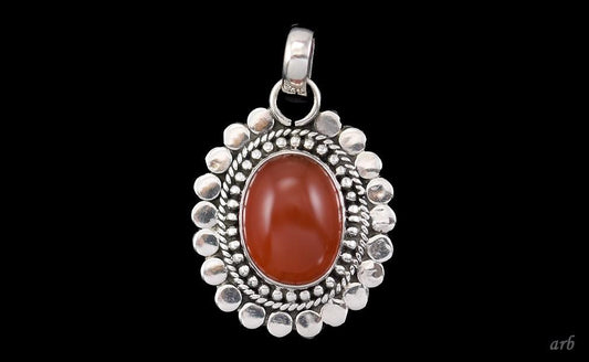 Modern Necklace Sterling Silver Red Carnelian Stone Pendant and Silver Chain