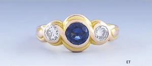 Attractive Vintage 14k Gold Diamond & Sapphire Ring