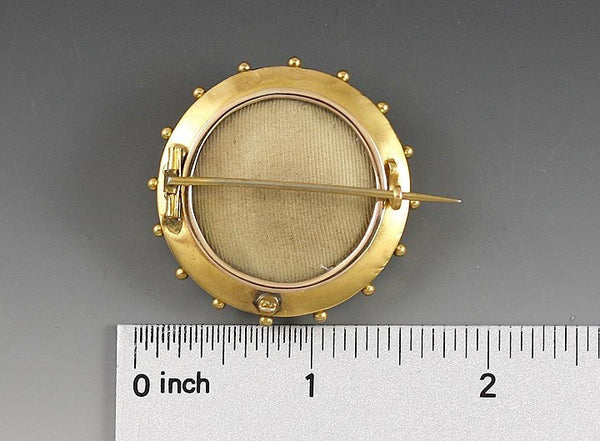 Etruscan Revival 1860s 14k Yellow Gold Circle Brooch/Pin