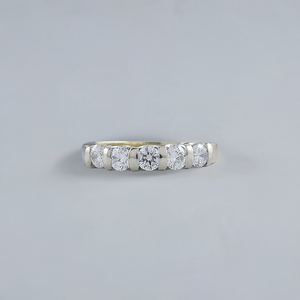 Stunning .60CT Diamond 14K Yellow Gold Ring 5 Stone Anniversary Band Size 6.75