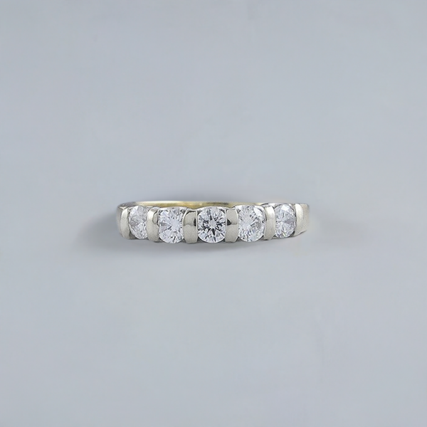 Stunning .60CT Diamond 14K Yellow Gold Ring 5 Stone Anniversary Band Size 6.75