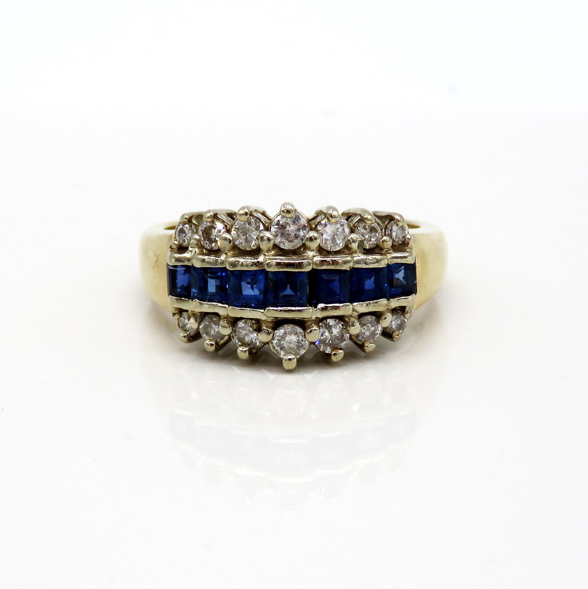 Stunning 14k Yellow Gold ~.48ct Diamond ~.35ct Sapphire Waterfall Ring