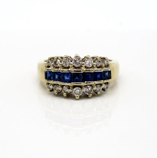 Stunning 14k Yellow Gold ~.48ct Diamond ~.35ct Sapphire Waterfall Ring