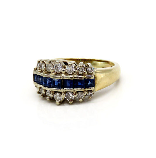 Stunning 14k Yellow Gold ~.48ct Diamond ~.35ct Sapphire Waterfall Ring