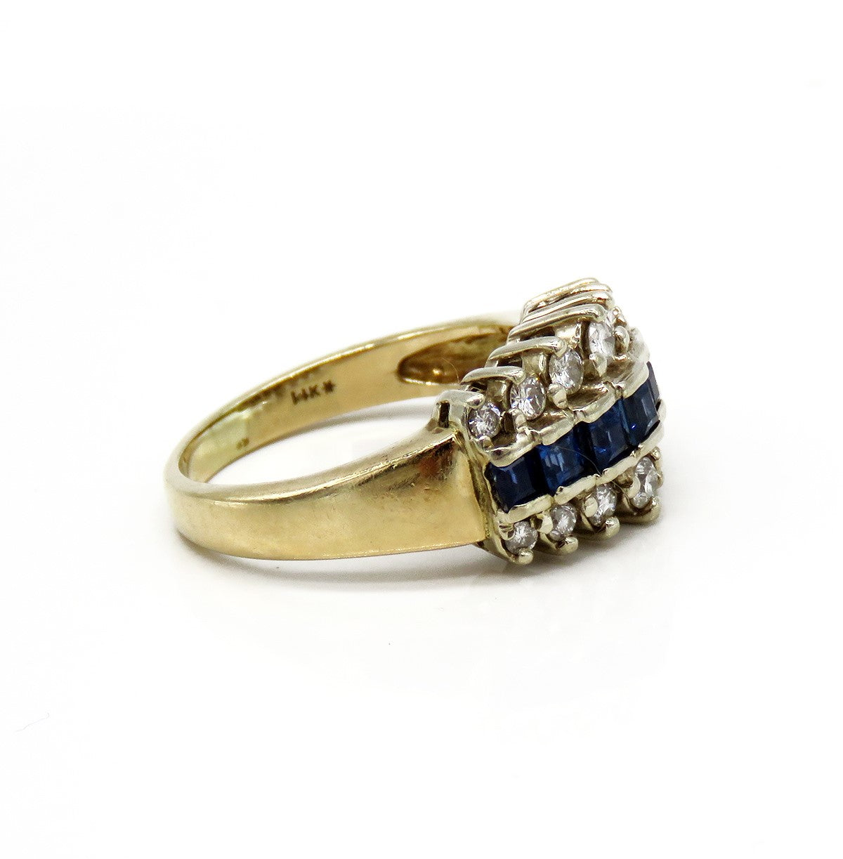 Stunning 14k Yellow Gold ~.48ct Diamond ~.35ct Sapphire Waterfall Ring