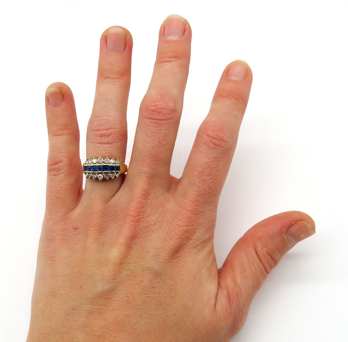 Stunning 14k Yellow Gold ~.48ct Diamond ~.35ct Sapphire Waterfall Ring