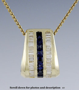 Modern Great Quality 14k Yellow Gold Blue Sapphire & Diamond Slide Pendant