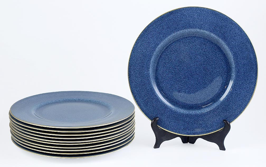 11 Royal Worcester 1923 Blue Marble and Gold Rimmed Dinner Plates
