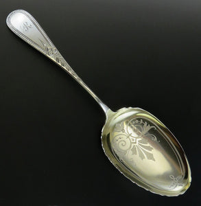 Antique Victorian Bigelow Kennard Sterling Silver Engraved Serving Spoon 10"