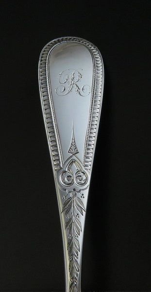 Antique Victorian Bigelow Kennard Sterling Silver Engraved Serving Spoon 10"