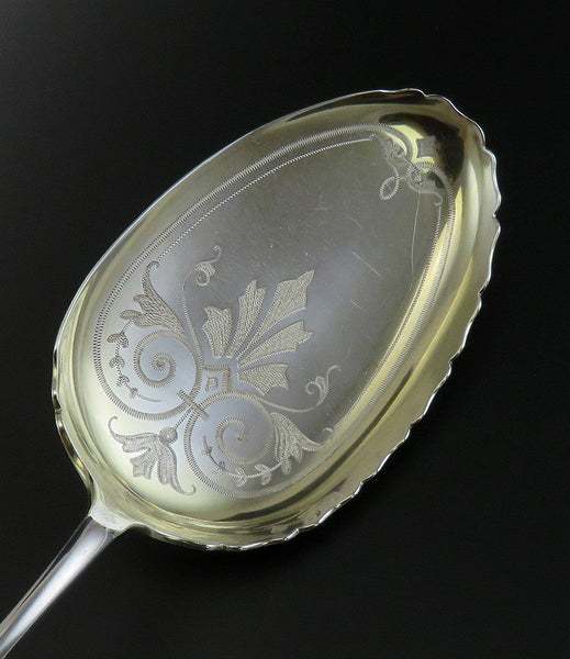 Antique Victorian Bigelow Kennard Sterling Silver Engraved Serving Spoon 10"