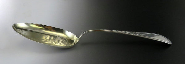 Antique Victorian Bigelow Kennard Sterling Silver Engraved Serving Spoon 10"