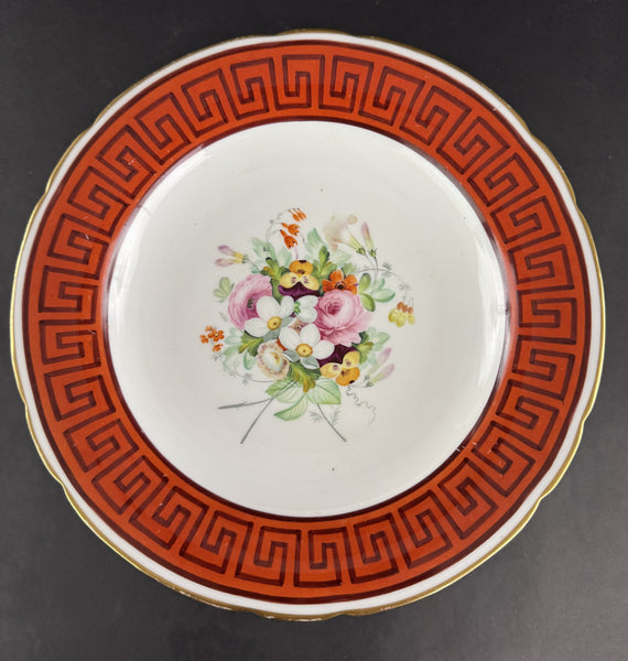 Stunning c1860s European Red Greek Key Hand Painted Floral Compote Pedestal Bowl
