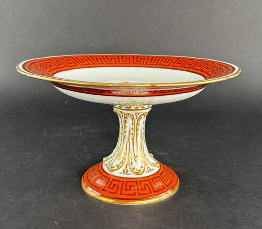 Stunning c1860s European Red Greek Key Hand Painted Floral Compote Pedestal Bowl