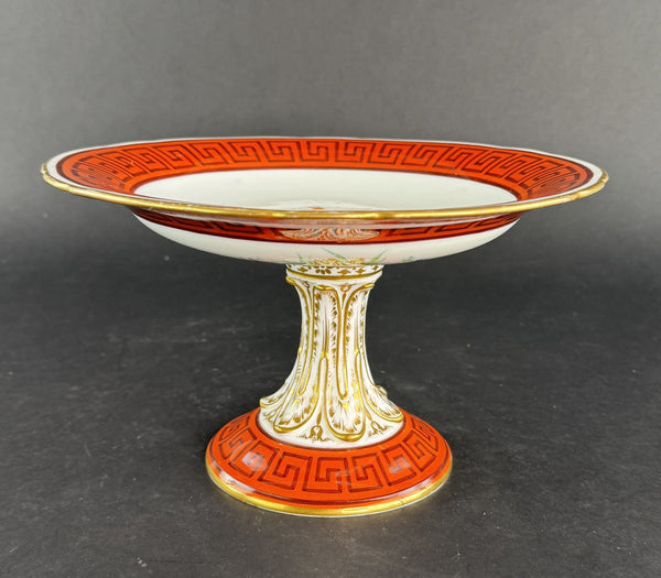 Stunning c1860s European Red Greek Key Hand Painted Floral Compote Pedestal Bowl