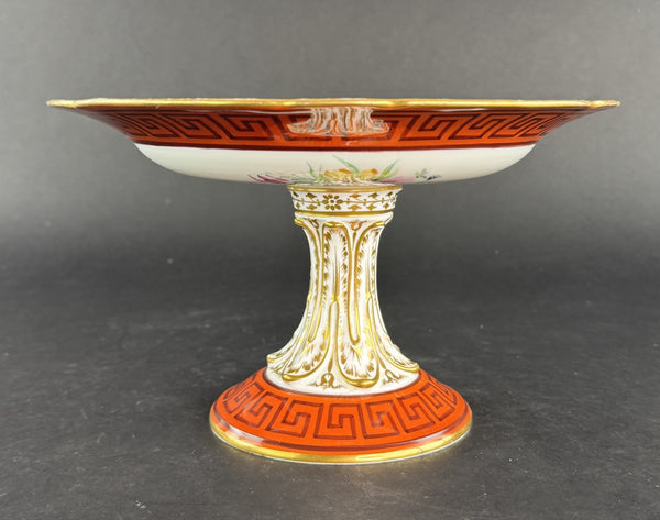 Stunning c1860s European Red Greek Key Hand Painted Floral Compote Pedestal Bowl