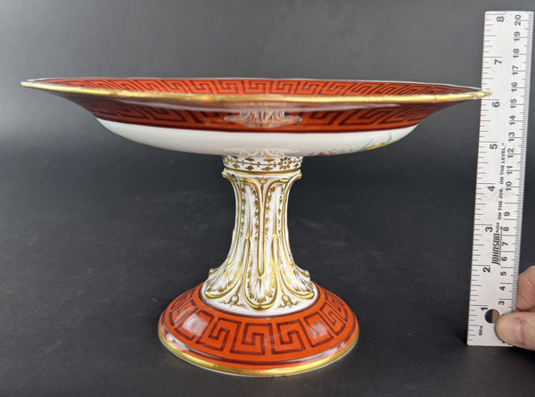 Stunning c1860s European Red Greek Key Hand Painted Floral Compote Pedestal Bowl