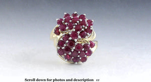 Eye-catching 14k Yellow Gold ~3ct Ruby Cluster Cocktail Ring