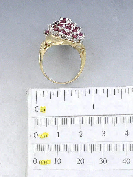 Eye-catching 14k Yellow Gold ~3ct Ruby Cluster Cocktail Ring