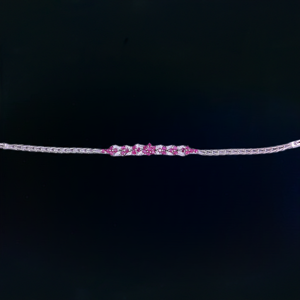 Nice Sterling Silver Bracelet w/ Genuine Rubies, White Stones and Floral Motif