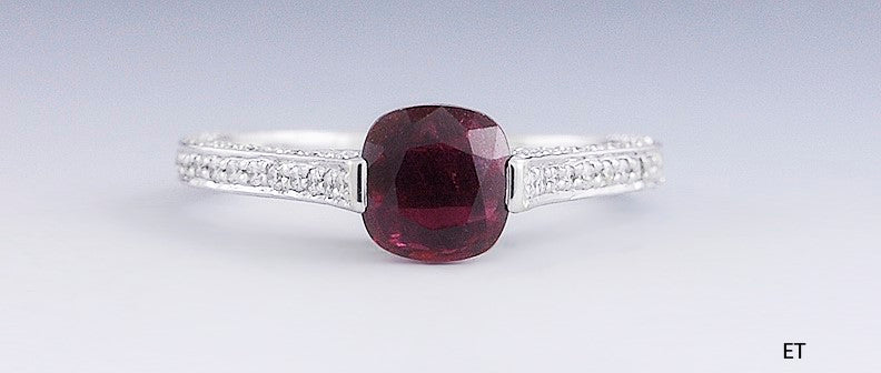 Fascinated ~1ct Ruby & Diamond 18K White Gold Ring