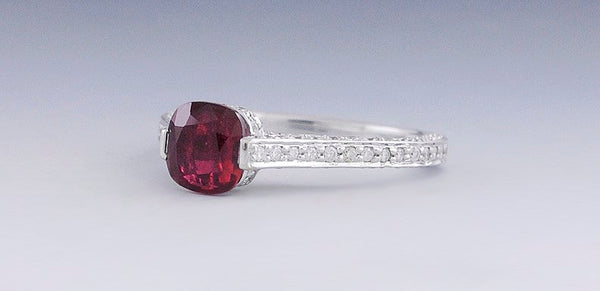 Fascinated ~1ct Ruby & Diamond 18K White Gold Ring