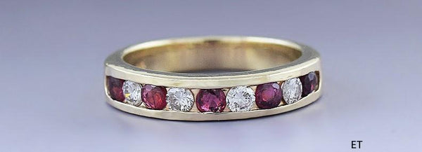 Elegant 14k Gold Ruby & Diamond Anniversary Band Ring