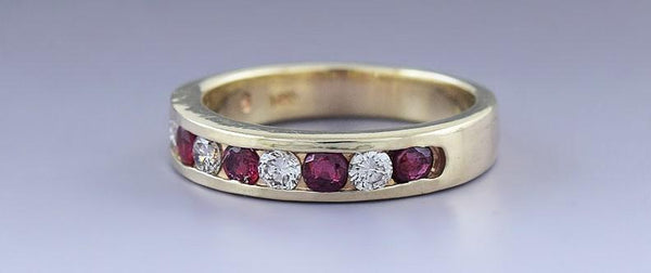 Elegant 14k Gold Ruby & Diamond Anniversary Band Ring