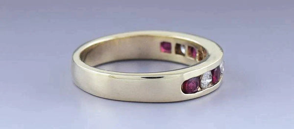 Elegant 14k Gold Ruby & Diamond Anniversary Band Ring