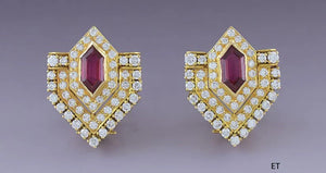 Dazzling 20k Yellow Gold 1.75ct Diamond Lab Created Ruby Stud Earrings