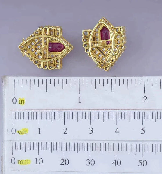 Dazzling 20k Yellow Gold 1.75ct Diamond Lab Created Ruby Stud Earrings