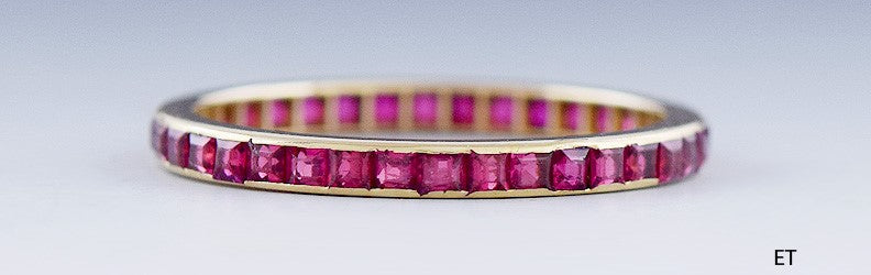 Elegant 14k Gold Synth Ruby Eternity Band Ring sz 8
