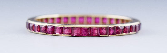 Elegant 14k Gold Synth Ruby Eternity Band Ring sz 8