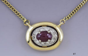 Dazzling UNOAERRE 14k and 18k Gold Diamond & Ruby Oval Necklace