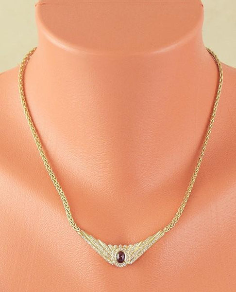 Stunning 14k Gold Ruby Cabochon & ~1.5ct Diamond Necklace