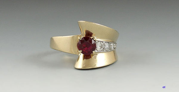 Elegant Modern 14K Yellow Gold ~.40CT Ruby & Diamond Ring Size 4