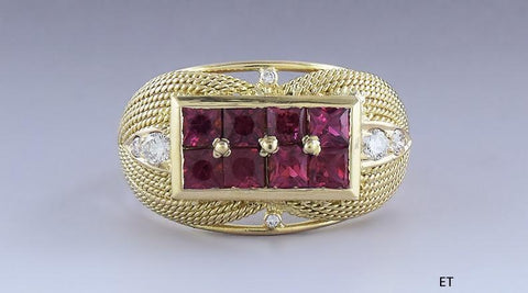 Gorgeous 18k Gold Lab Created Ruby and Diamond Ring Pave Setting