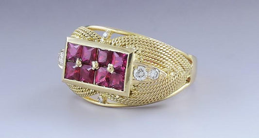 Gorgeous 18k Gold Lab Created Ruby and Diamond Ring Pave Setting