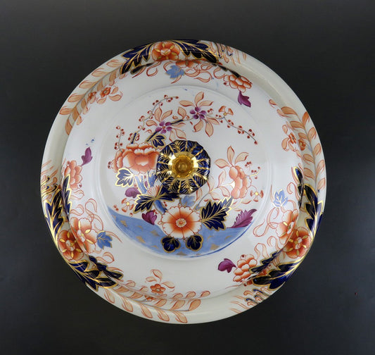 Beautiful Antique Davenport Imari Porcelain Covered Entree Round Serving Dish