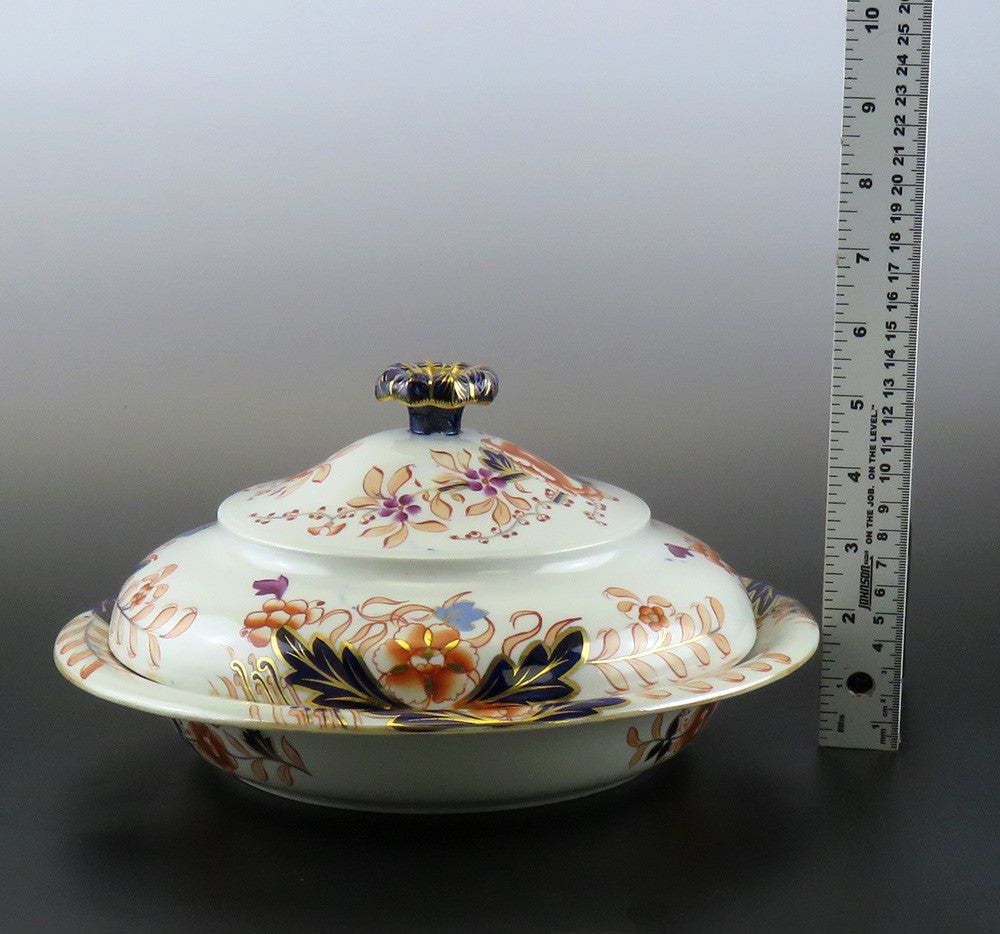 Beautiful Antique Davenport Imari Porcelain Covered Entree Round Serving Dish