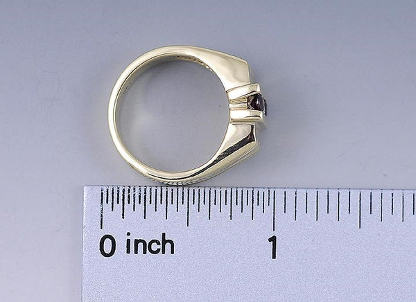 Heavy Weight 14K Yellow Gold Ruby & Diamond Modern Ring Size 6.5
